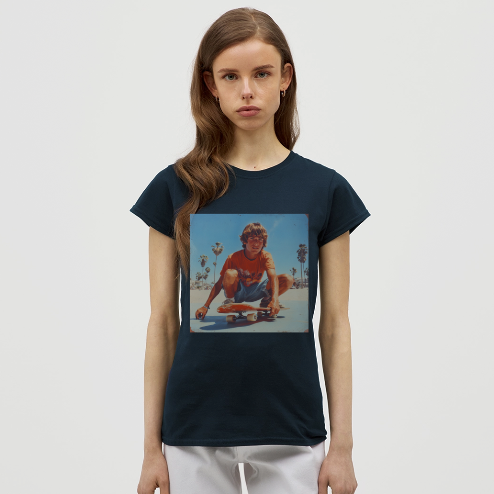 Sunset Vibes, 70s Style, T-shirt dam - marinblå