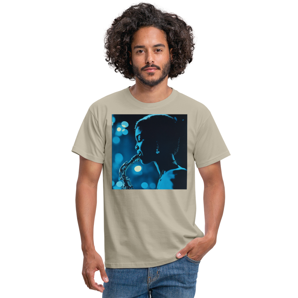 Blå toner i skymningen, T-shirt herr - sandbeige