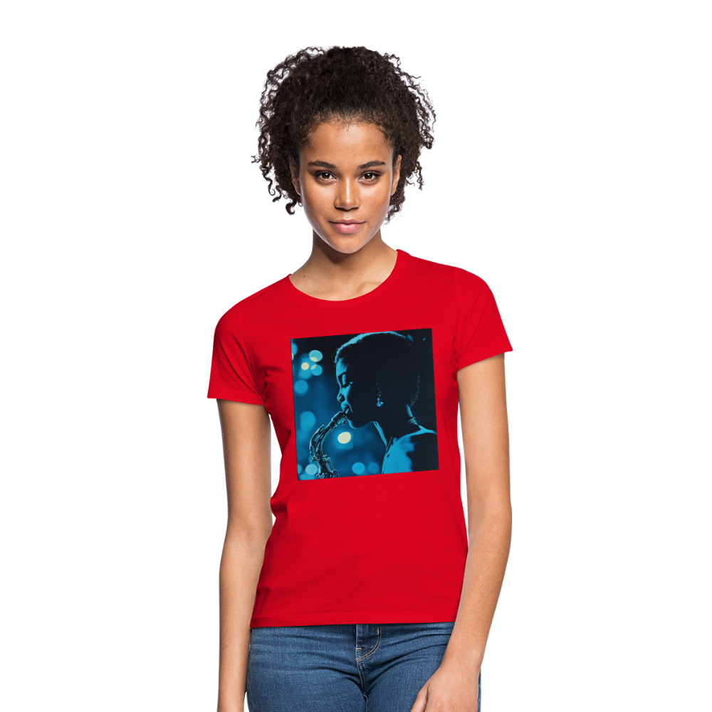 Blå toner i skymningen, T-shirt dam - röd