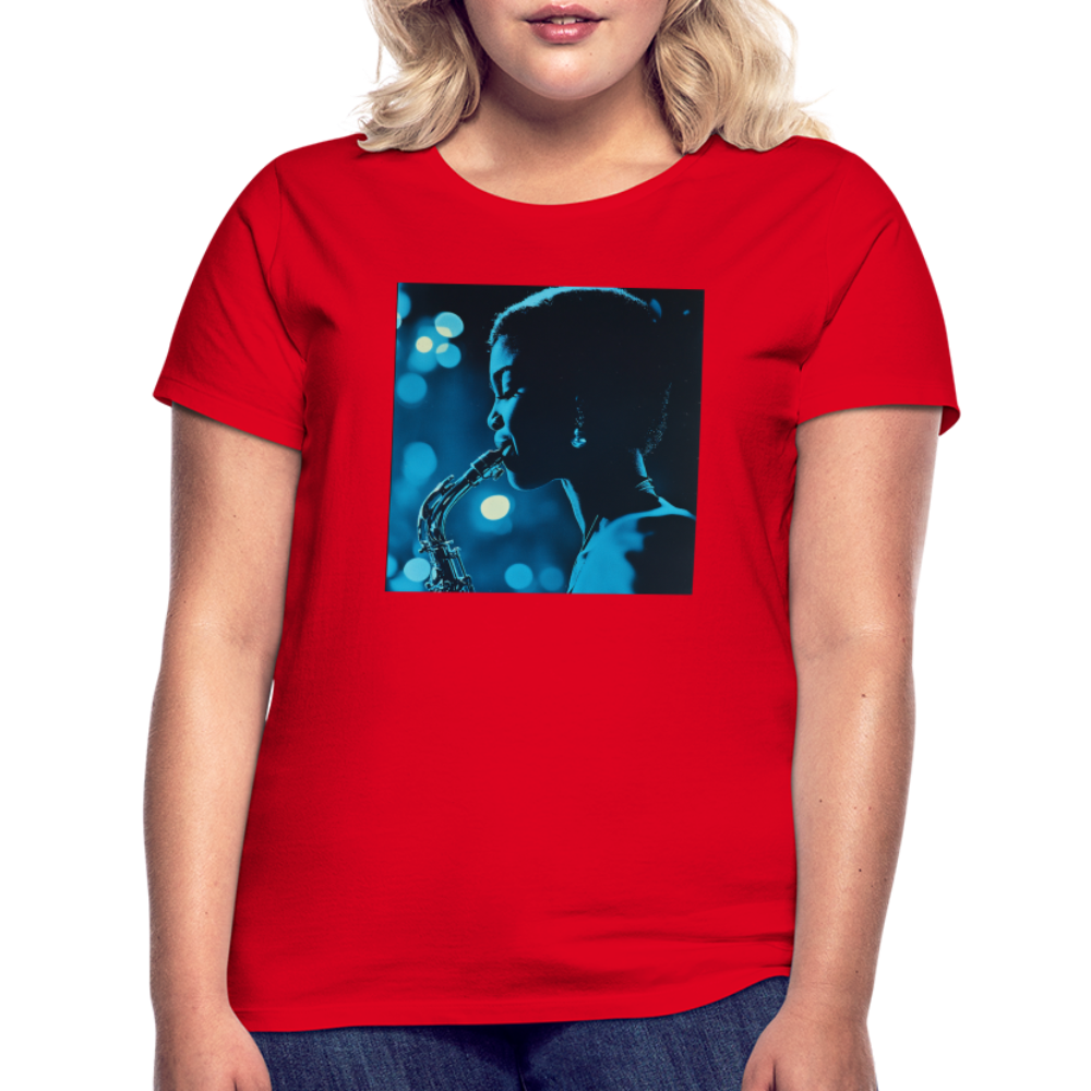 Blå toner i skymningen, T-shirt dam - röd