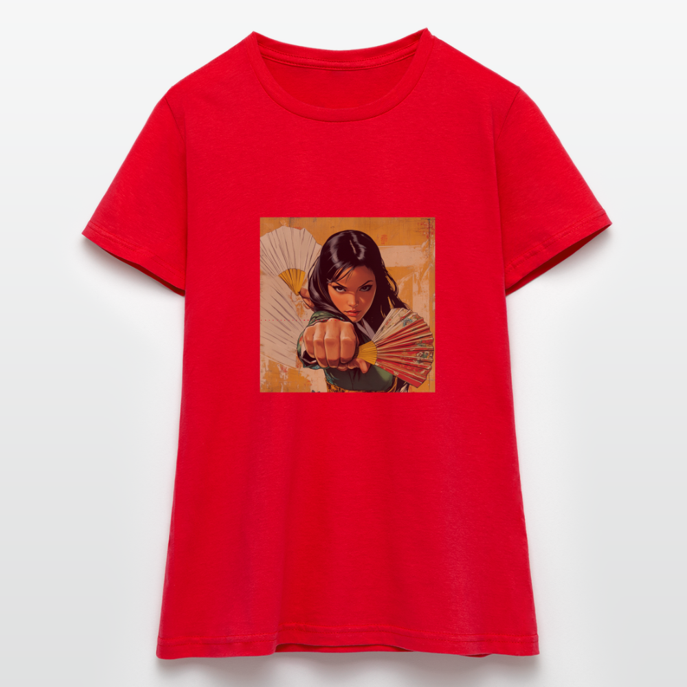 Blå Lotus , T-shirt dam - röd