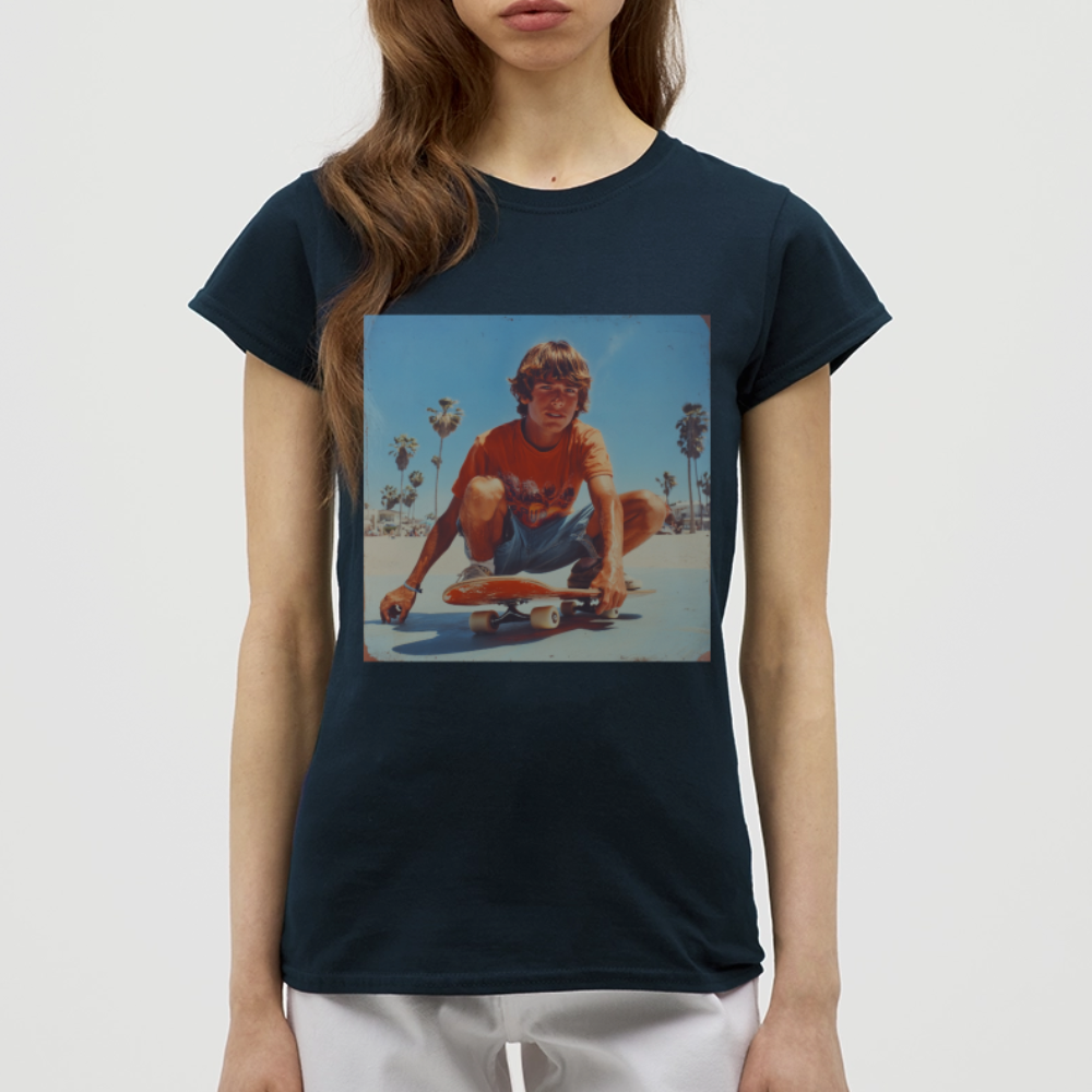 Sunset Vibes, 70s Style, T-shirt dam - marinblå