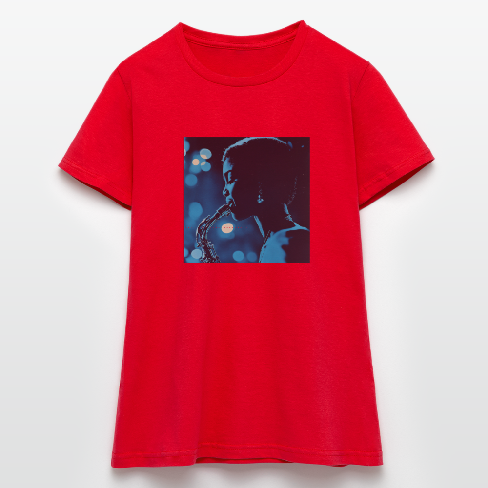 Blå toner i skymningen, T-shirt dam - röd