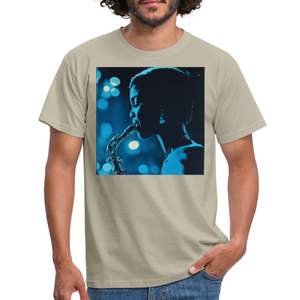 Blå toner i skymningen, T-shirt herr - sandbeige