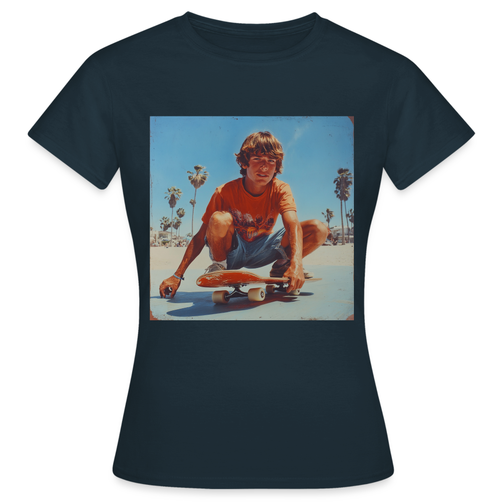 Sunset Vibes, 70s Style, T-shirt dam - marinblå