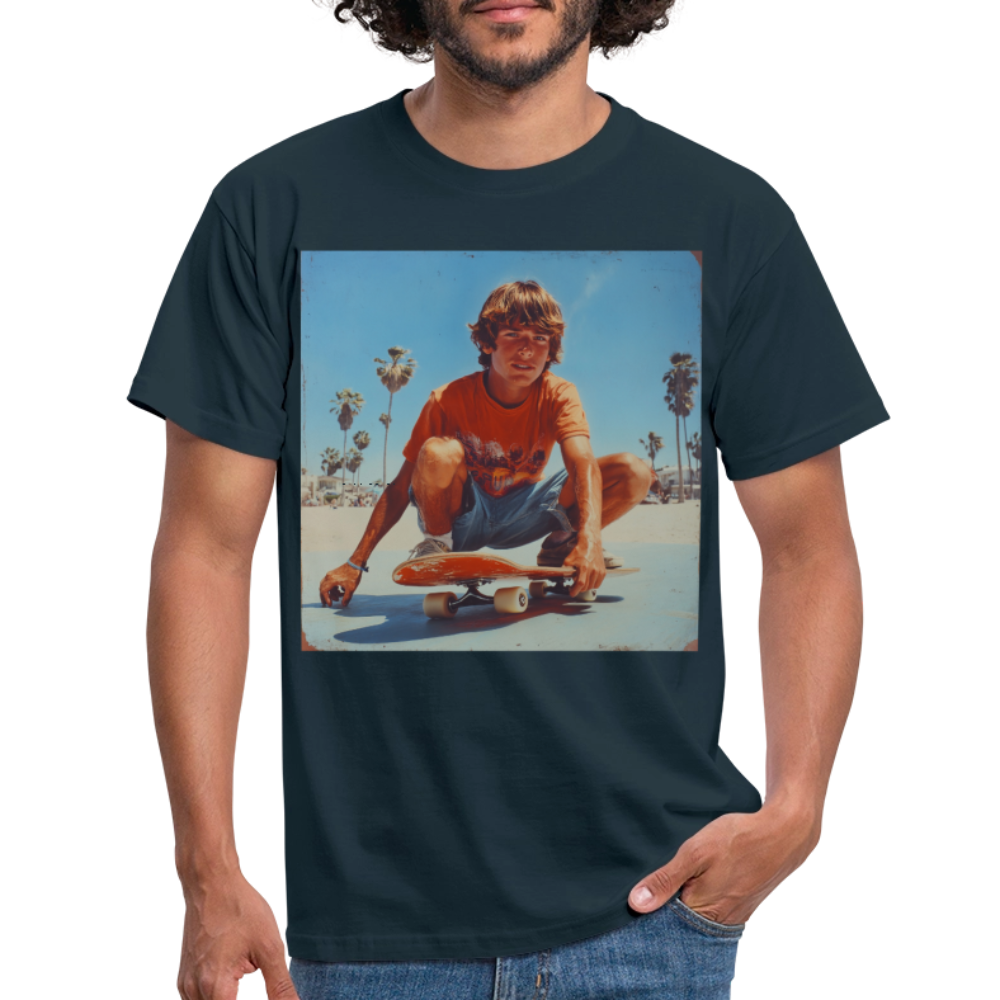 Sunset Vibes, 70s Style, T-shirt herr - marinblå