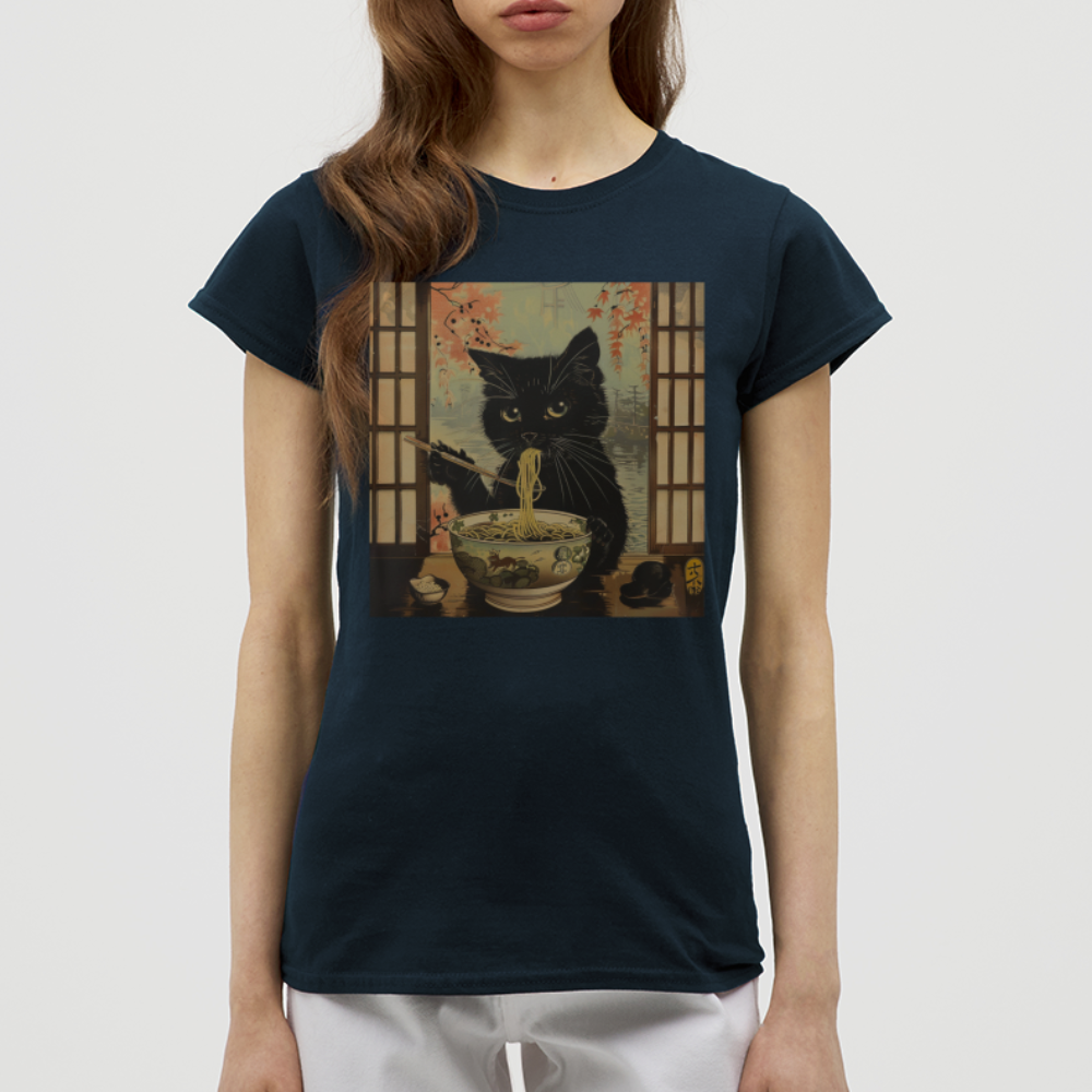 Ramenkatt, T-shirt dam - marinblå