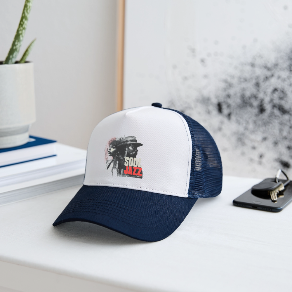 Soul Jazz Experience, Trucker Cap - vit/marinblå