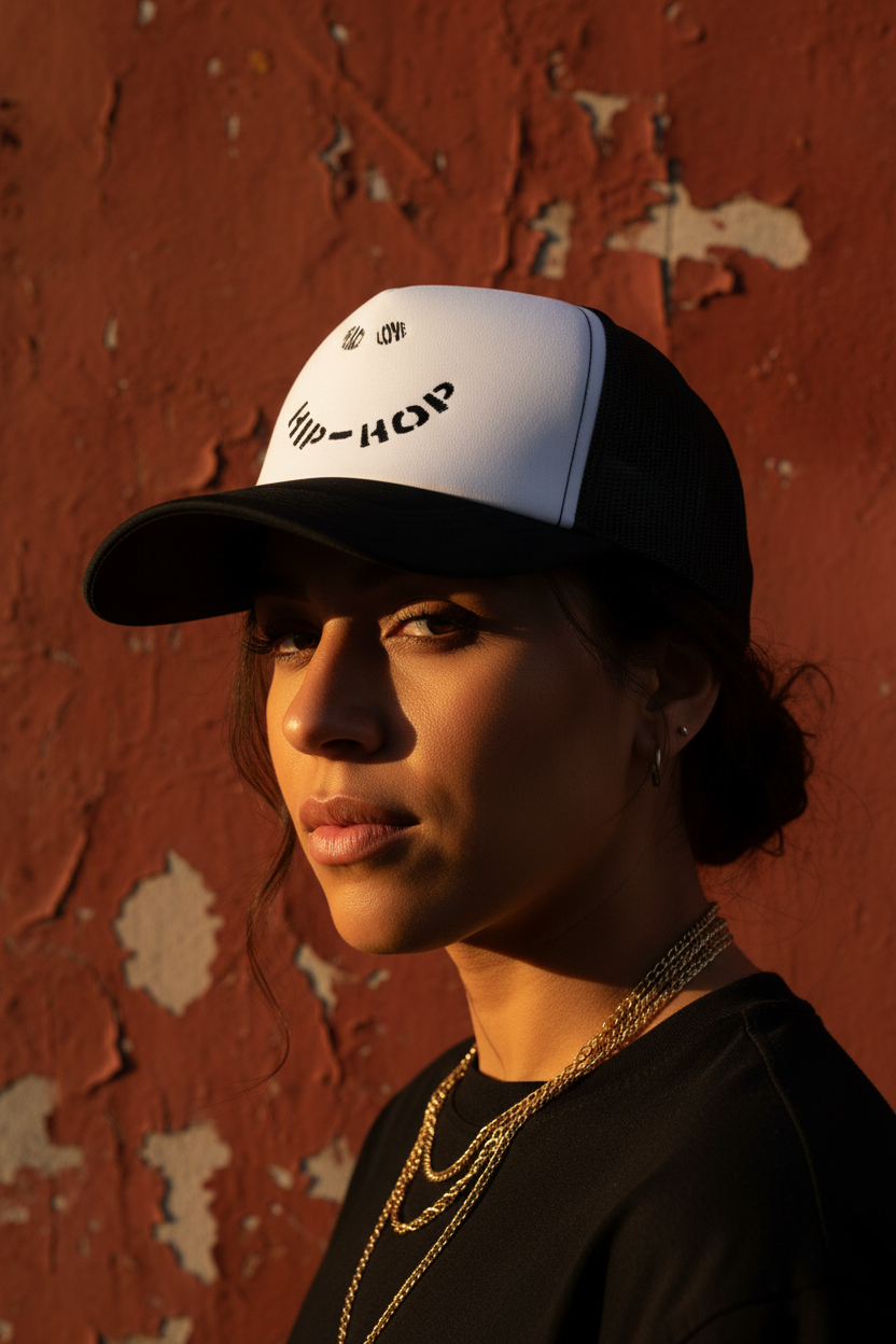 Peace Love Hip-Hop Woman Red Wall