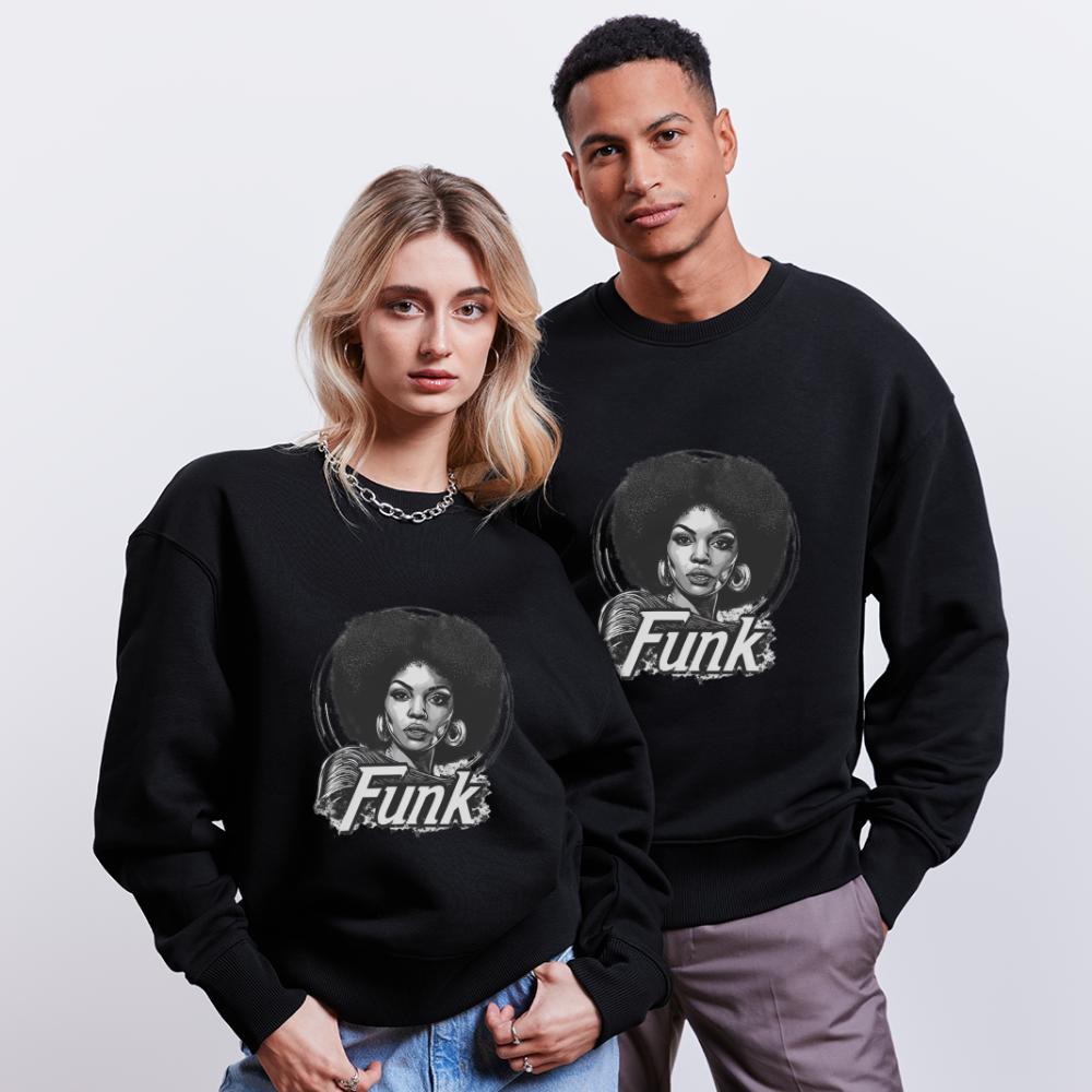Funk Queen: Power in Motion (transparent bakgrund), Ekologisk oversizetröja RADDER unisex från Stanley/Stella - svart