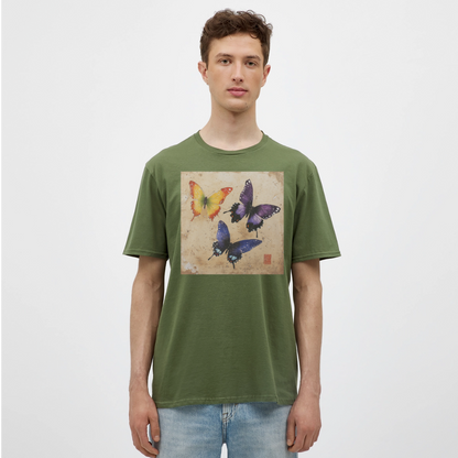 Tre fjärilar, en dröm, T-shirt herr - Militärgrön