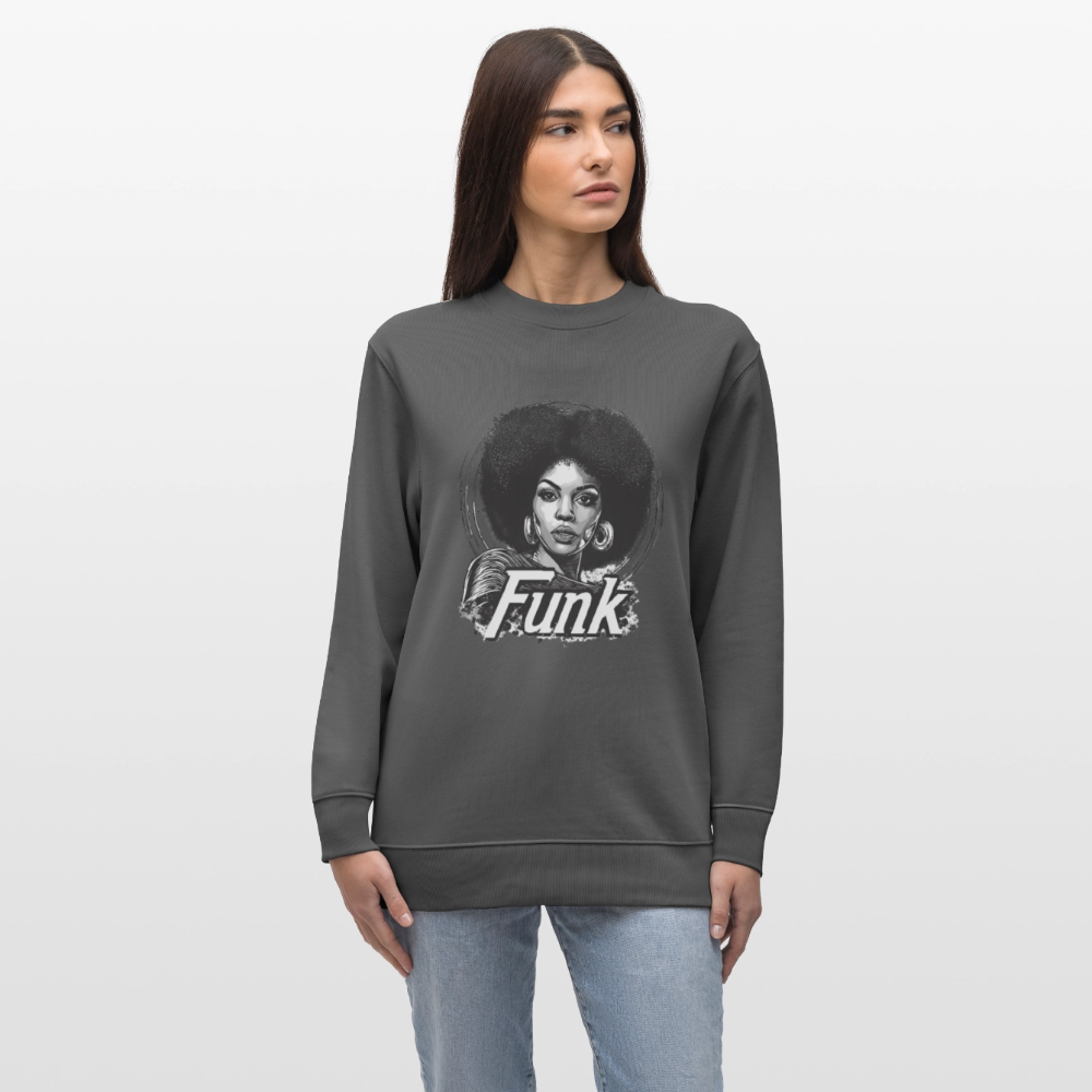 Funk Queen: Power in Motion (transparent bakgrund), Ekologisk sweatshirt CHANGER unisex från Stanley/Stella - kolgrå