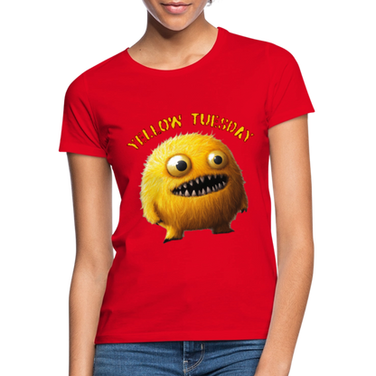 Yellow Tuesday – Funky, Not Blue, T-shirt dam - röd