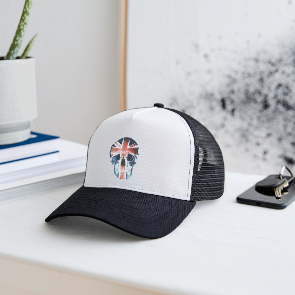 God Save the Skull, Trucker Cap - vit/svart