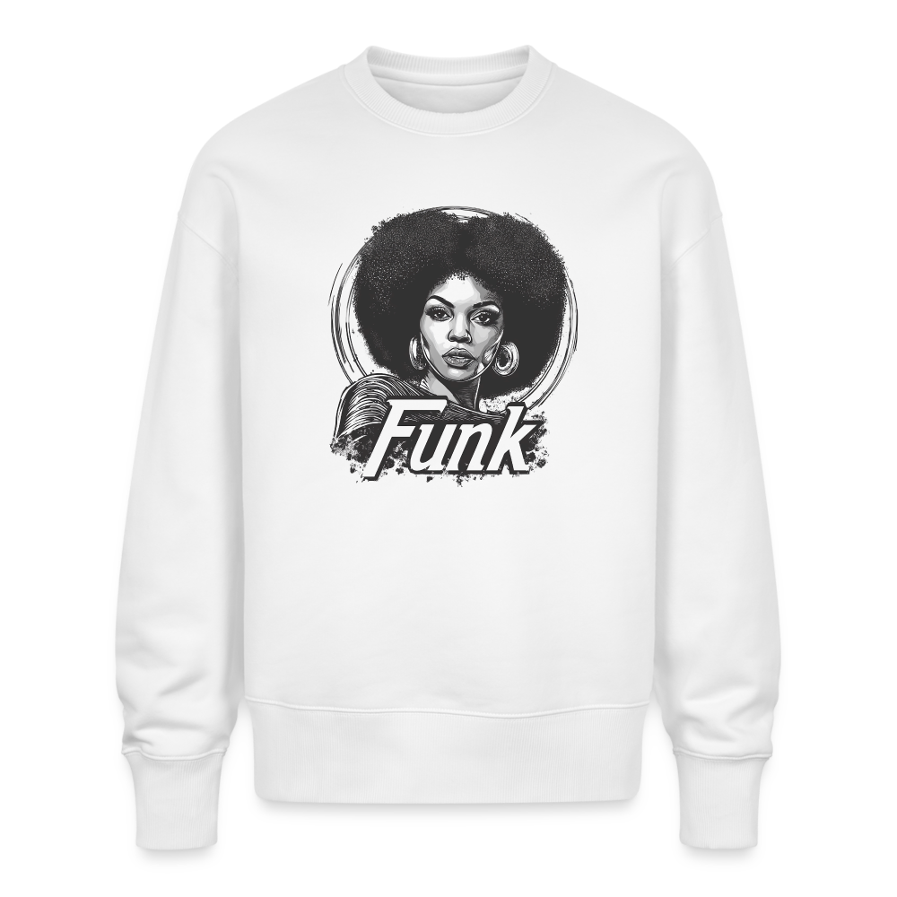 Funk Queen: Power in Motion (transparent bakgrund), Ekologisk oversizetröja RADDER unisex från Stanley/Stella - vit