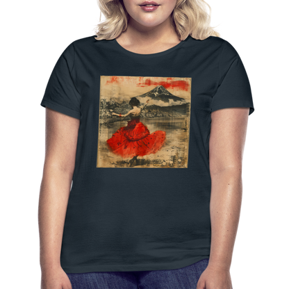 Flamenco i Solens Land, T-shirt dam - marinblå