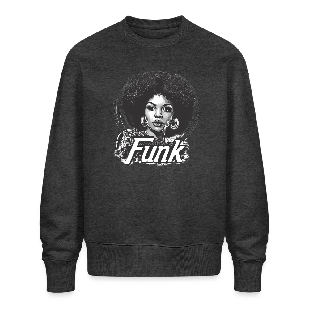 Funk Queen: Power in Motion (transparent bakgrund), Ekologisk oversizetröja RADDER unisex från Stanley/Stella - mörkgråmelerad