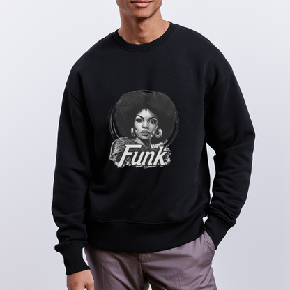 Funk Queen: Power in Motion (transparent bakgrund), Ekologisk oversizetröja RADDER unisex från Stanley/Stella - svart