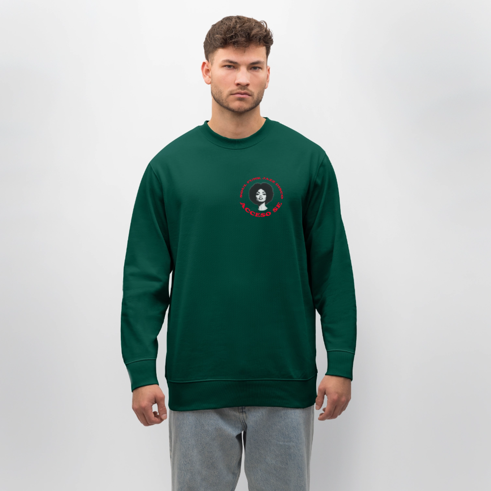 Where Music Lives – Powered by Acceso Family (small print), Ekologisk sweatshirt CHANGER unisex från Stanley/Stella - skogsgrön