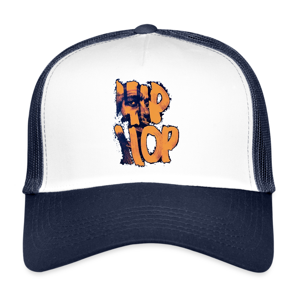 Raised on Boom Bap, Trucker Cap - vit/marinblå