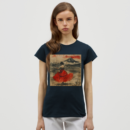 Flamenco i Solens Land, T-shirt dam - marinblå