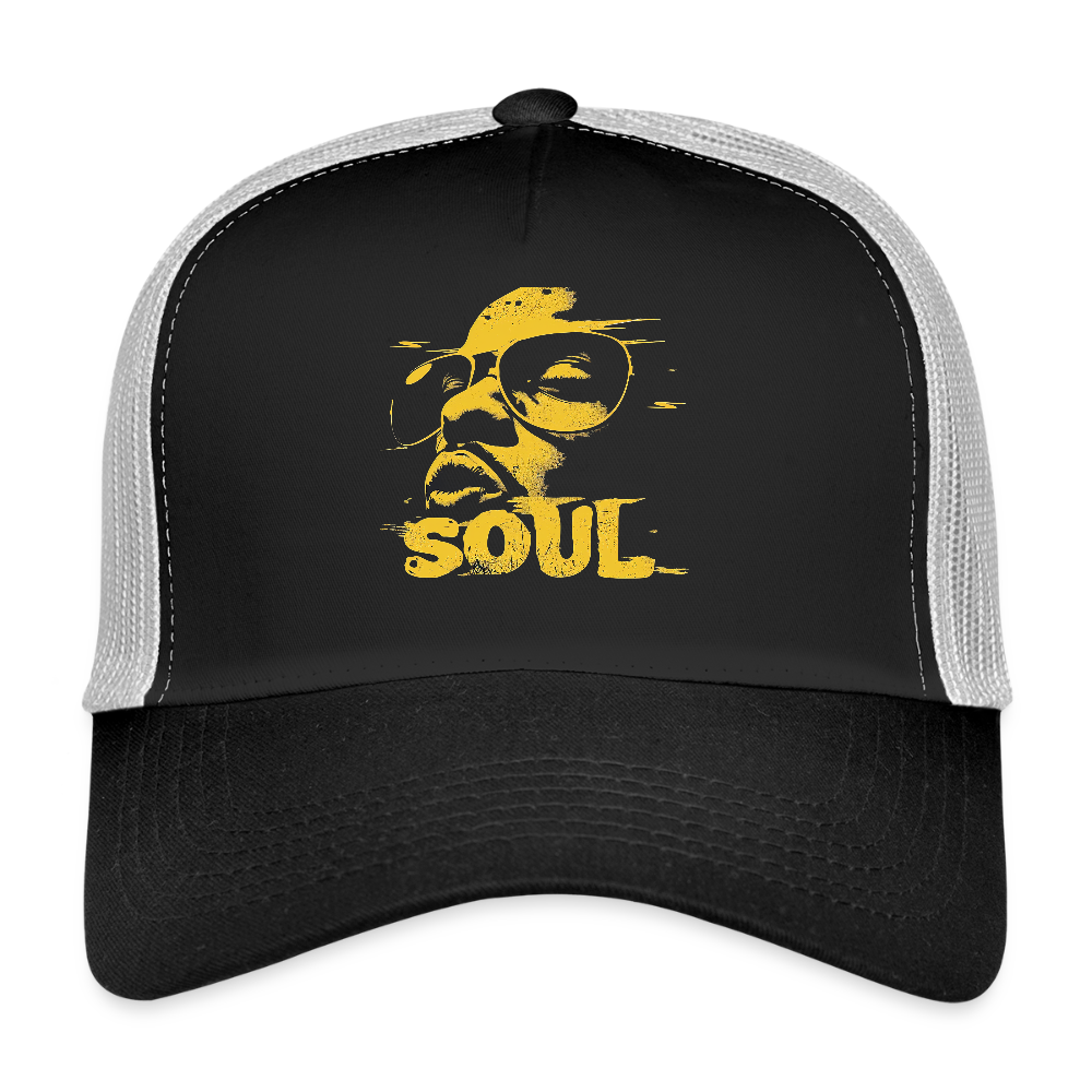 Funky Soul trucker cap i svart/stengrå — musikinspirerad keps från Acceso