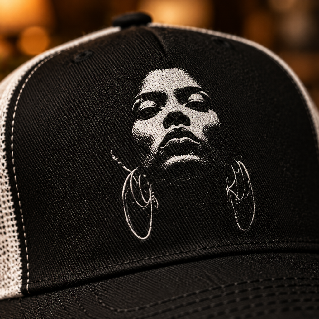 Beat Goddess Trucker Cap, närbild på trycket -  Acceso 