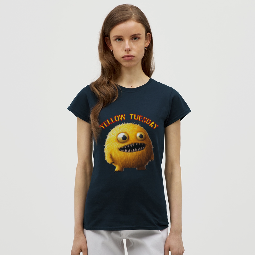 Yellow Tuesday – Funky, Not Blue, T-shirt dam - marinblå