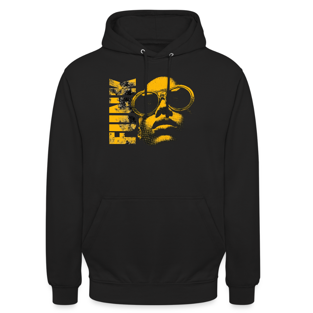 Funk Eternal hoodie unisex svart framifrån - gul funkmusik grafik