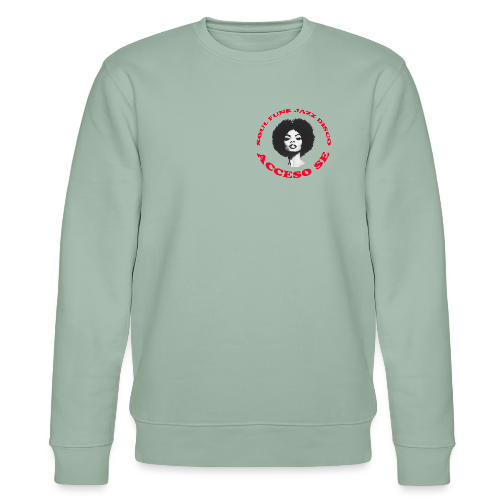 Where Music Lives – Powered by Acceso Family (small print), Ekologisk sweatshirt CHANGER unisex från Stanley/Stella - ljus grågrön
