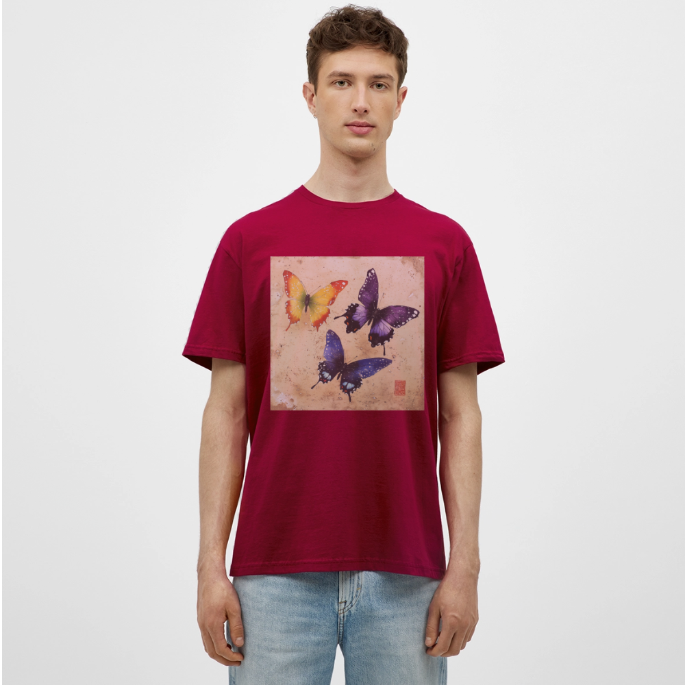 Tre fjärilar, en dröm, T-shirt herr - tegelröd