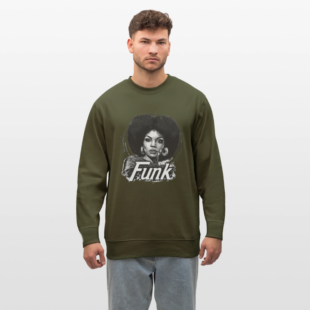 Funk Queen: Power in Motion (transparent bakgrund), Ekologisk sweatshirt CHANGER unisex från Stanley/Stella - kaki