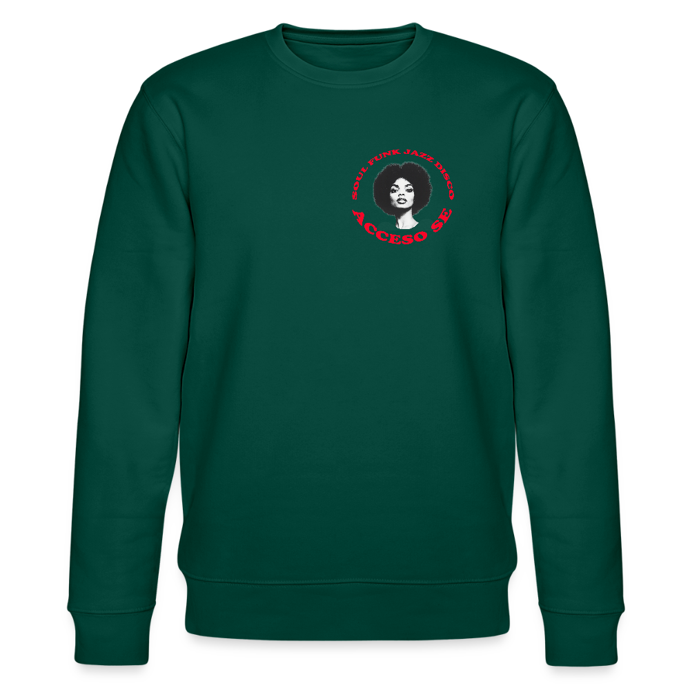 Where Music Lives – Powered by Acceso Family (small print), Ekologisk sweatshirt CHANGER unisex från Stanley/Stella - skogsgrön