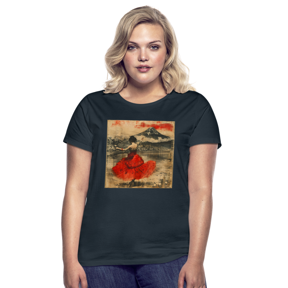 Flamenco i Solens Land, T-shirt dam - marinblå