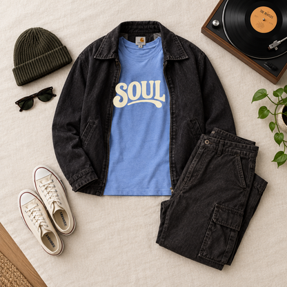 All about soul T-shirt unisex  carolina blue, flatlay med outfit - Acceso 