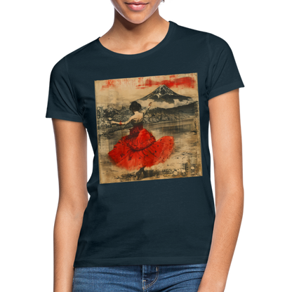 Flamenco i Solens Land, T-shirt dam - marinblå