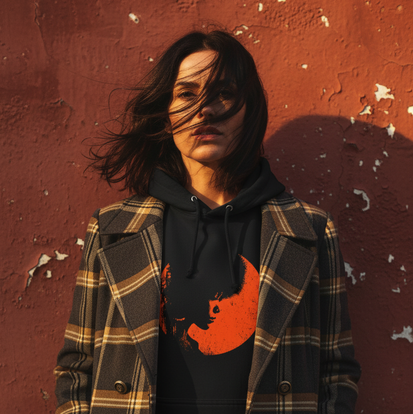 Crimson Melody hoodie lifestyle