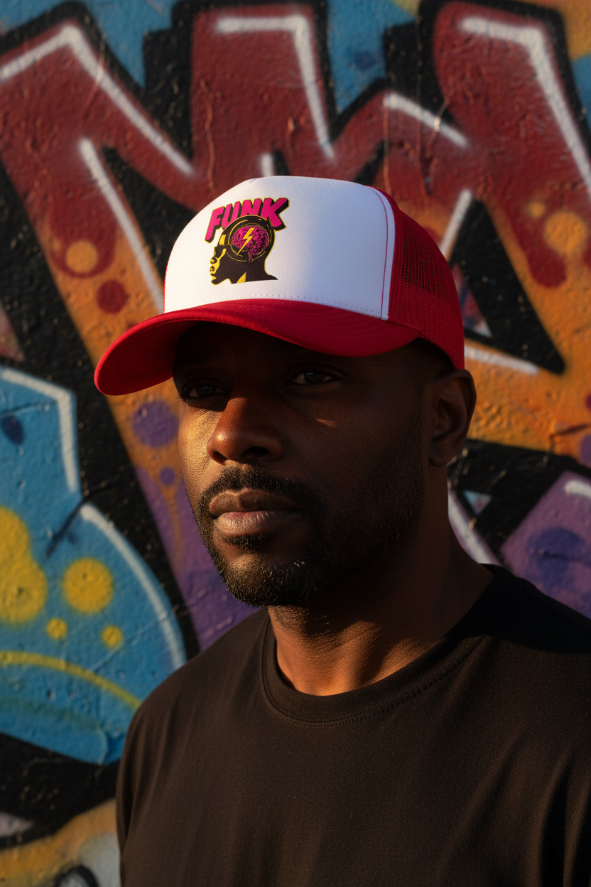 Funk Head Trucker Cap lifestyle headshot