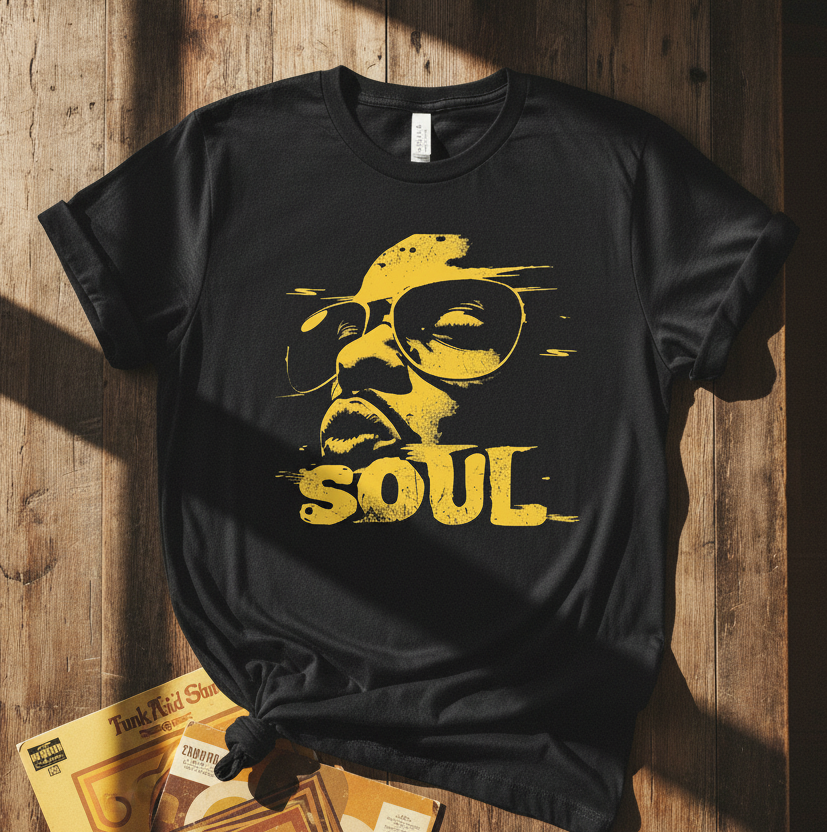 Funky Soul T-shirt svart flatlay - Acceso 