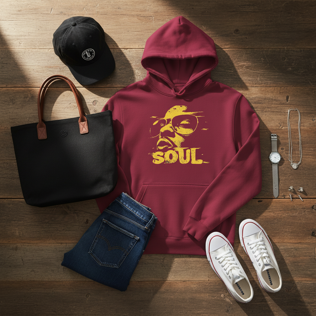 Funky Soul hoodie golden hour flatlay variant