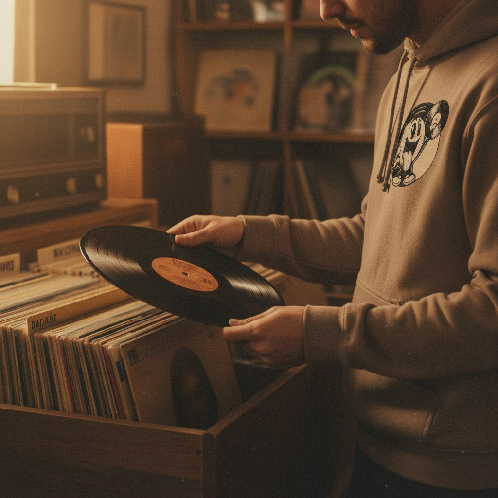 Groove Chaser hoodie, skivbutik, lp-skiva, vinylskivor
