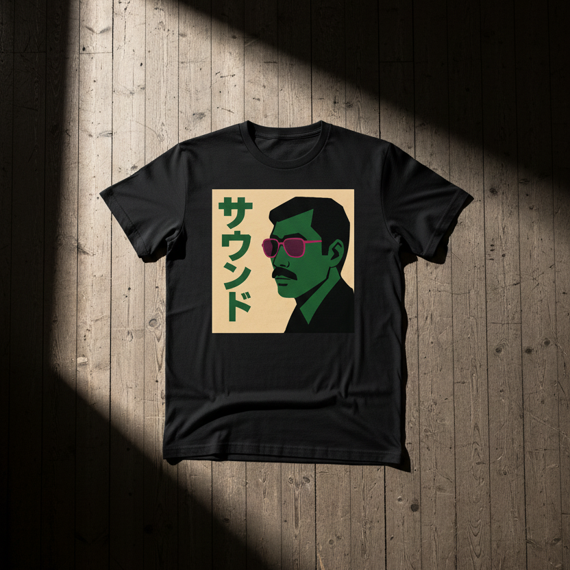 Nippon Sound unisex t-shirt i svart med japansk souljazz-grafik — Acceso musikkultur streetwear