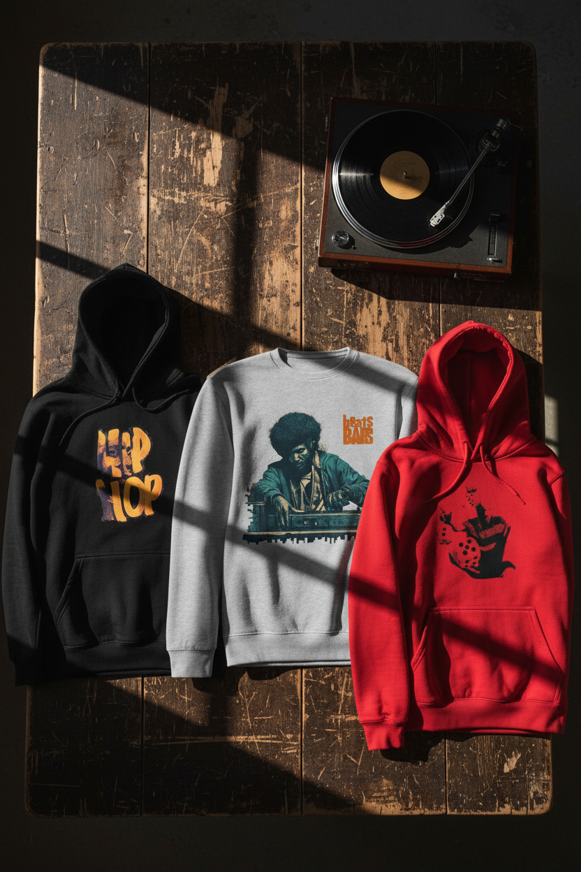 Raised on Boom Bap, Beats and Bars, Six Side Story – editorial flat lay
